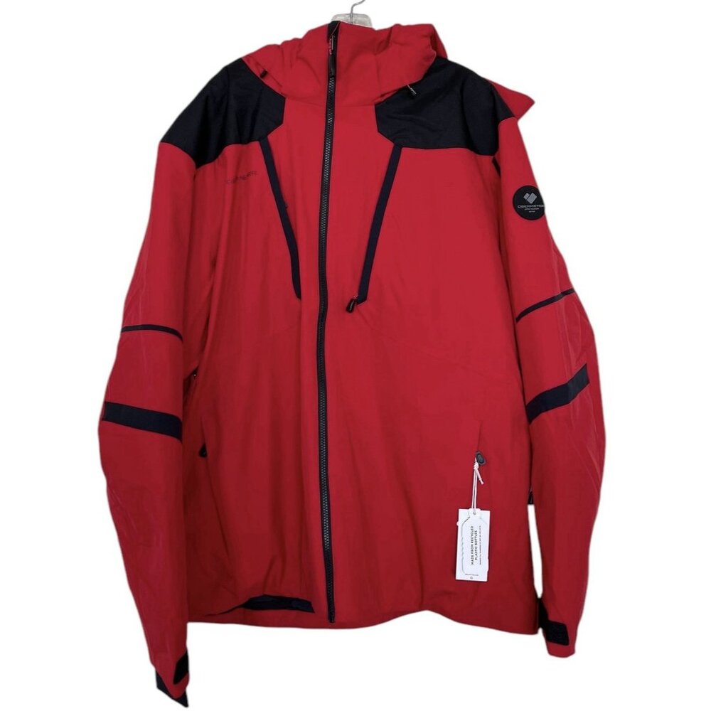 Obermeyer Ski Jacket Mens Size 2XL Red Black Hooded Snowboarding Coat Pockets